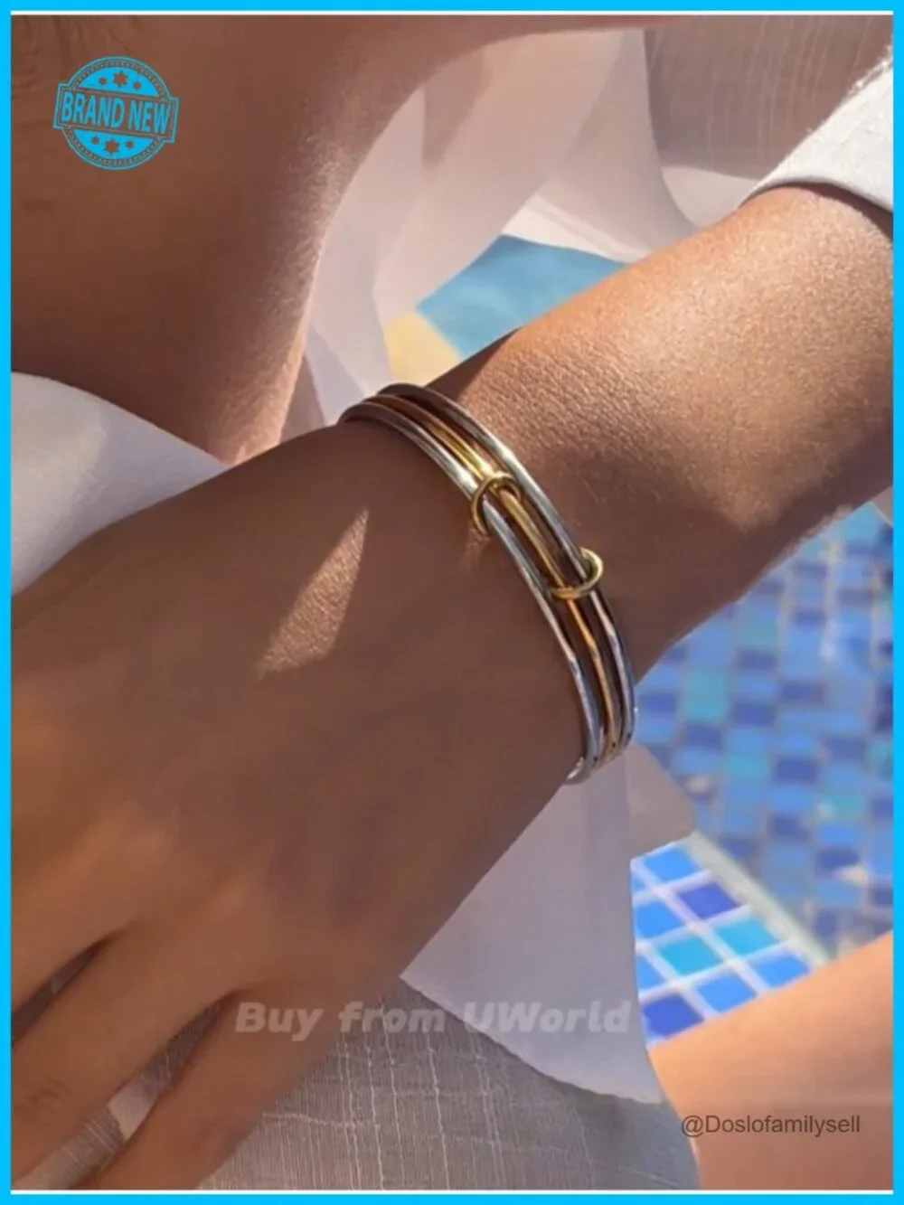 18K Gold Plated Stainless Steel Bangle Bracelets Stackable Trio Set 8 inch